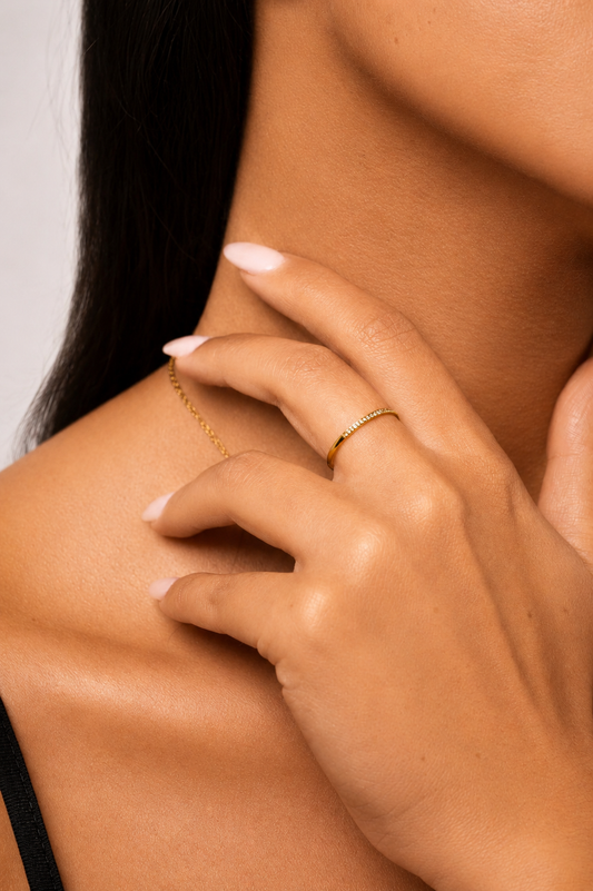 Slim Pavé Ring in waterproof 18k PVD gold plated stainless steel – hypoallergenic jewellery UK