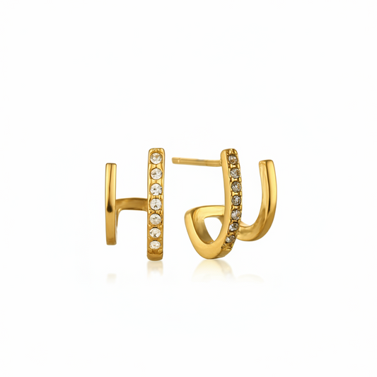 Anah Double Huggies in waterproof 18k PVD gold plated stainless steel – hypoallergenic huggie earrings UK