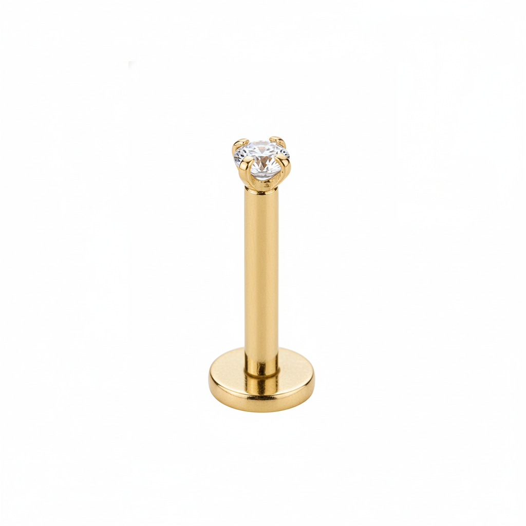 Basic Labret Stud in hypoallergenic surgical steel with PVD gold plating – waterproof piercing jewellery UK