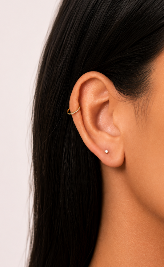 Celeste Helix Hoop in waterproof 18k PVD gold plated stainless steel – hypoallergenic helix piercing UK