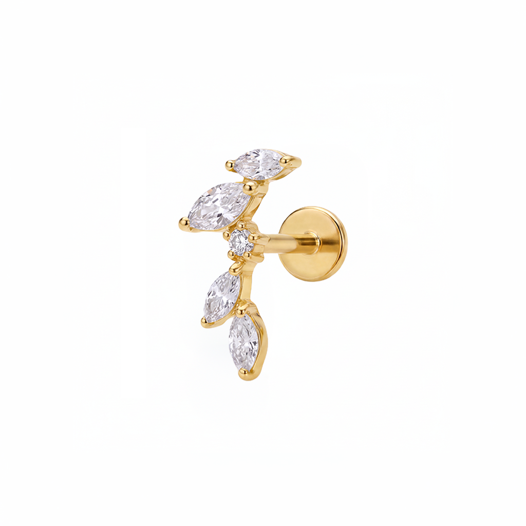 Flora Labret titanium CZ threadless labret stud in PVD gold – ELMAIYE