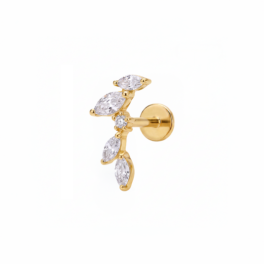 Flora Labret titanium CZ threadless labret stud in PVD gold – ELMAIYE