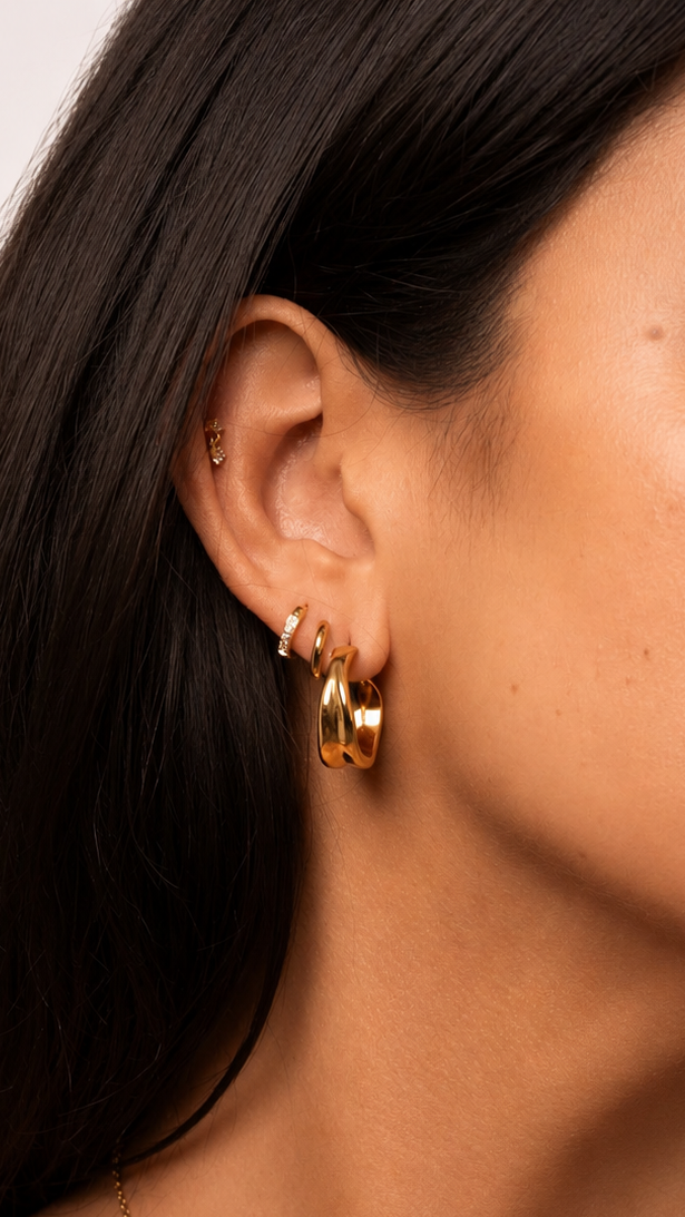 Milan Hoops in waterproof 18k PVD gold plated stainless steel – hypoallergenic hoop earrings UK