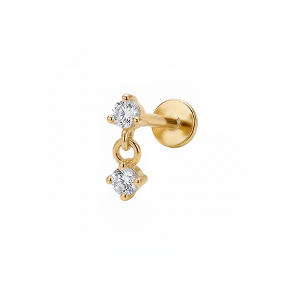 Nova Dangle Labret piercing for tragus, helix, lobe, flat, in hypoallergenic surgical steel with PVD gold plating – waterproof piercing jewellery UK