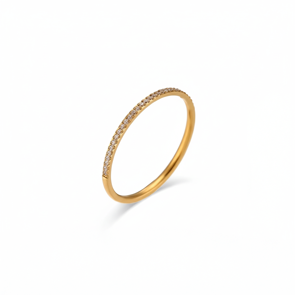 Slim Pavé Ring in waterproof 18k PVD gold plated stainless steel – hypoallergenic jewellery UK