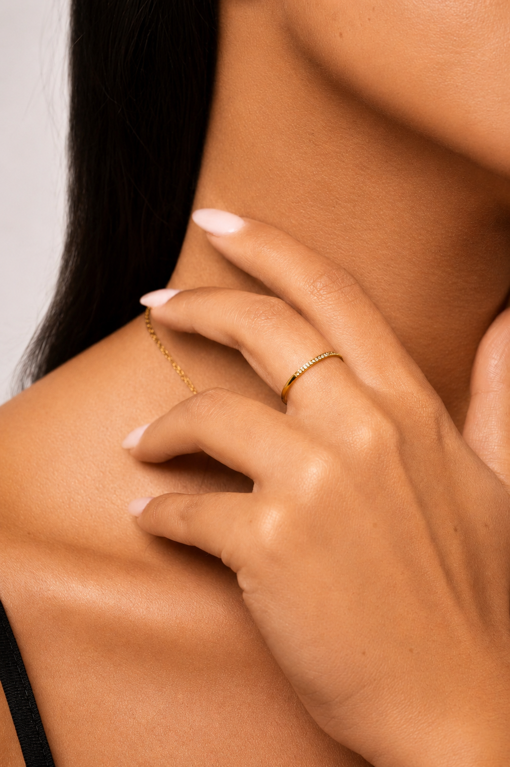 Slim Pavé Ring in waterproof 18k PVD gold plated stainless steel – hypoallergenic jewellery UK