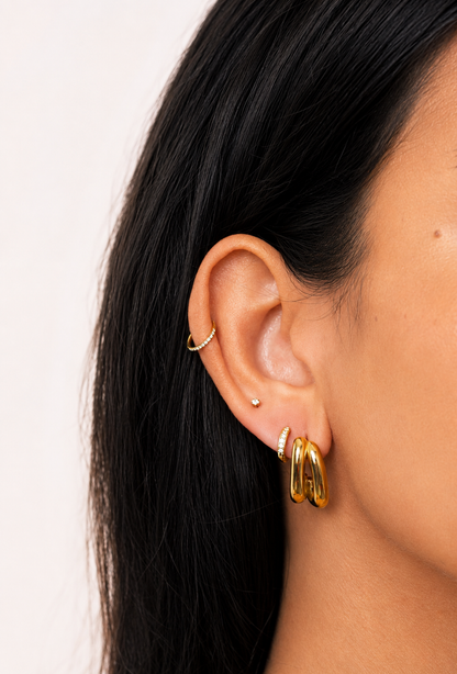 Soraya Half Hoops in waterproof 18k PVD gold plated stainless steel – hypoallergenic earrings UK
