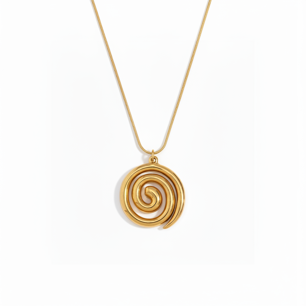 Spiral Necklace in waterproof 18k PVD gold plated stainless steel – hypoallergenic necklace UK