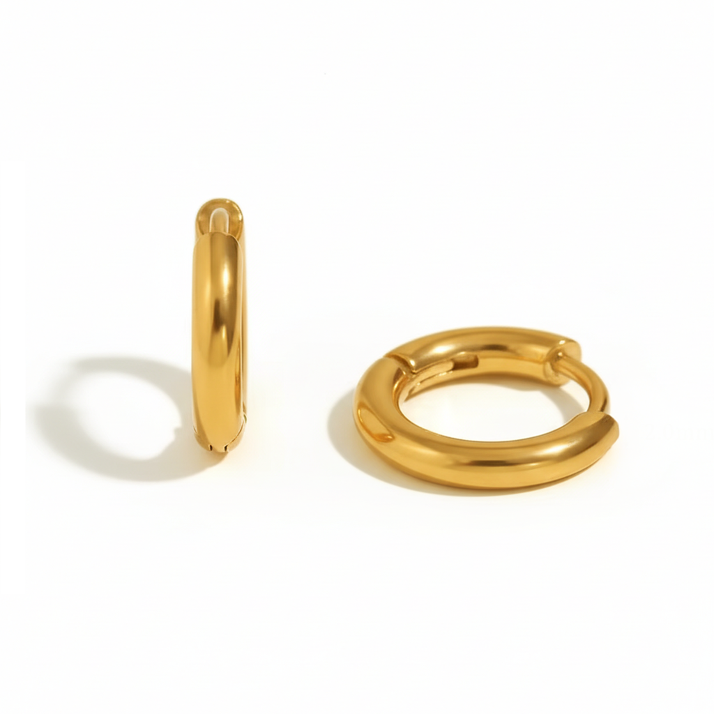 Tulum Huggies 10mm in waterproof 18k PVD gold plated stainless steel – hypoallergenic huggie earrings UK