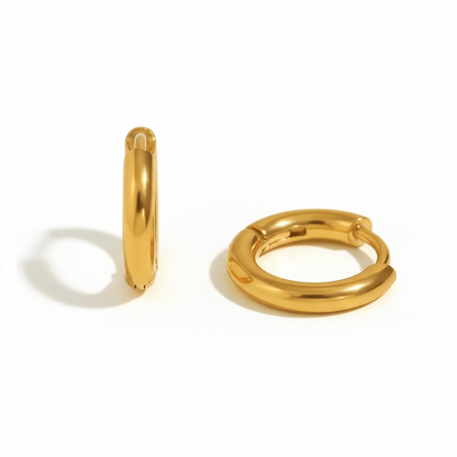 Tulum Huggies 10mm in waterproof 18k PVD gold plated stainless steel – hypoallergenic huggie earrings UK