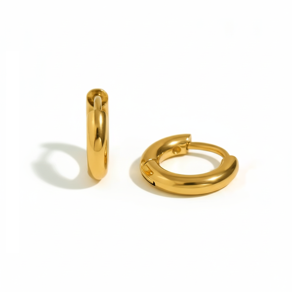 Tulum Huggies 8mm in waterproof 18k PVD gold plated stainless steel – hypoallergenic huggie earrings UK
